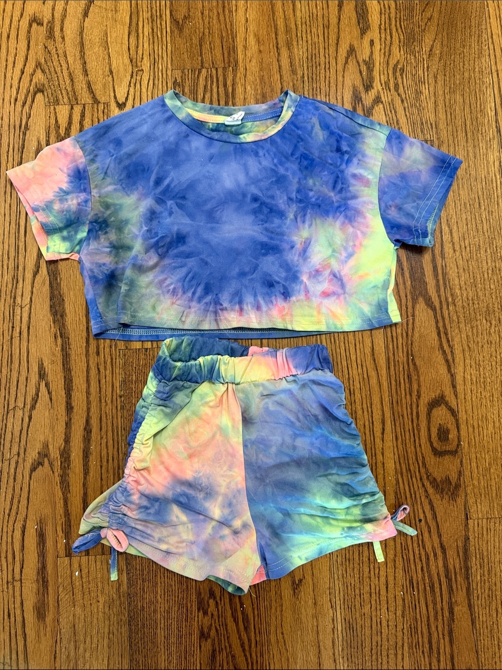 SHEIN Multicolor Tie-Dye Crop Top & Shorts Set
